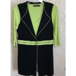 Picadilly lime top and black vest set wrinkle free fabric 3/4 sleeve v neck